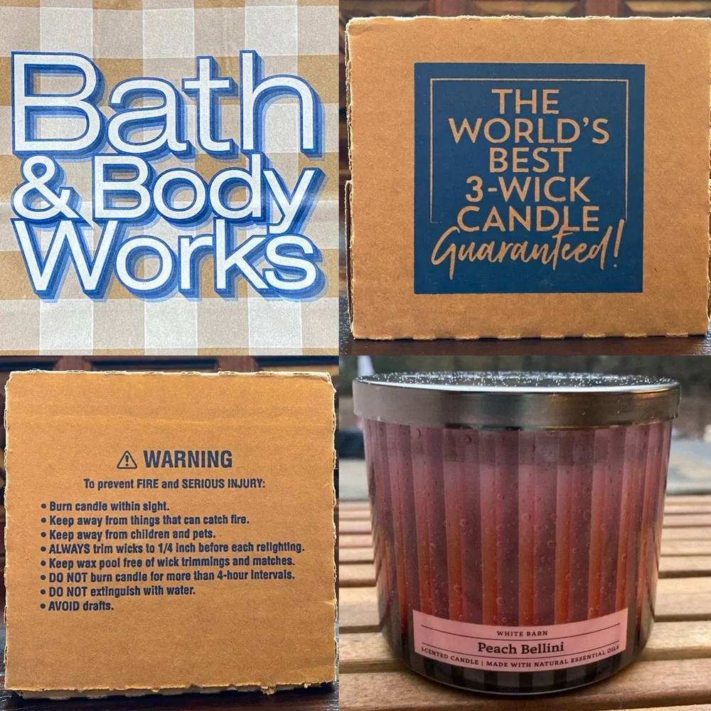Bath & Body Works White Barn Peach Bellini 3 Wick Candle